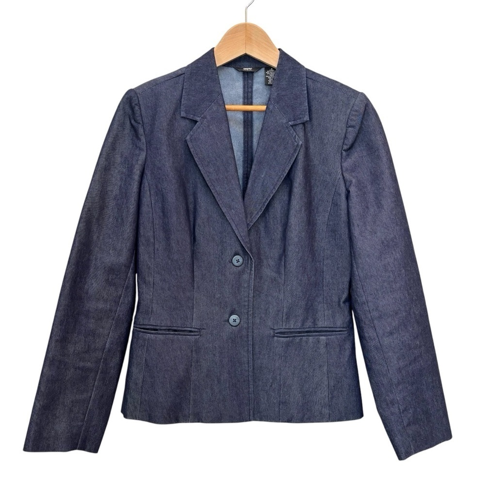 Mossimo Stretch Denim Blazer Jacket Dark Wash Indigo Blue Academia Office Small